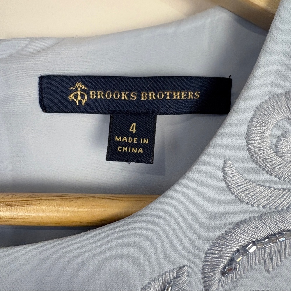 Brooks Brothers Blue Beaded Embroidered Sleeveless Shift Dress - Picture 6 of 10